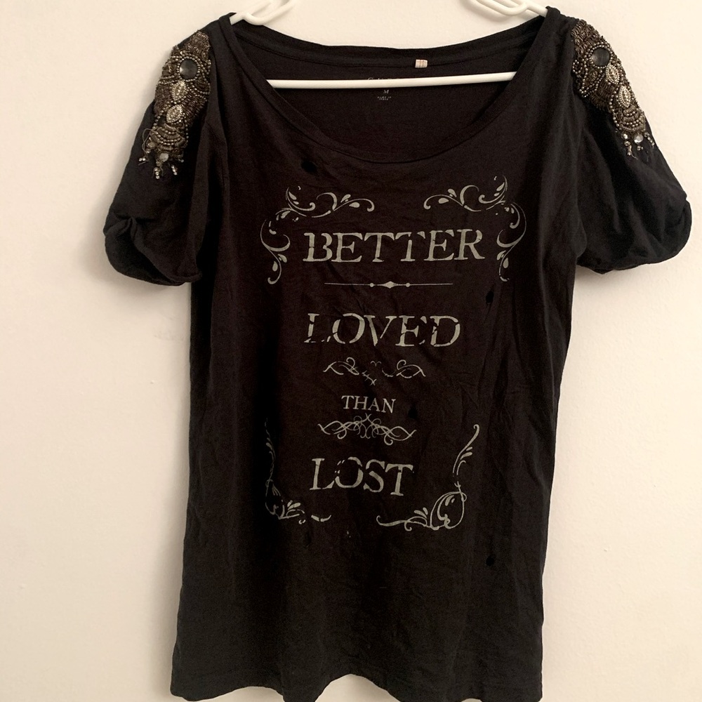 Guess Distressed Embellished Graphic Shirt